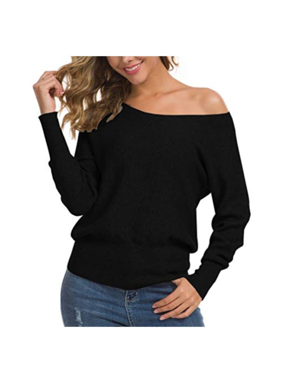 Women's Off Shoulder Knit Pullover Sweater Loose Long Sleeve Cozy Jumper Top